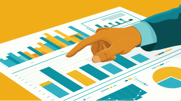 Illustration montrant l'index d'une main au dessus de graphiques