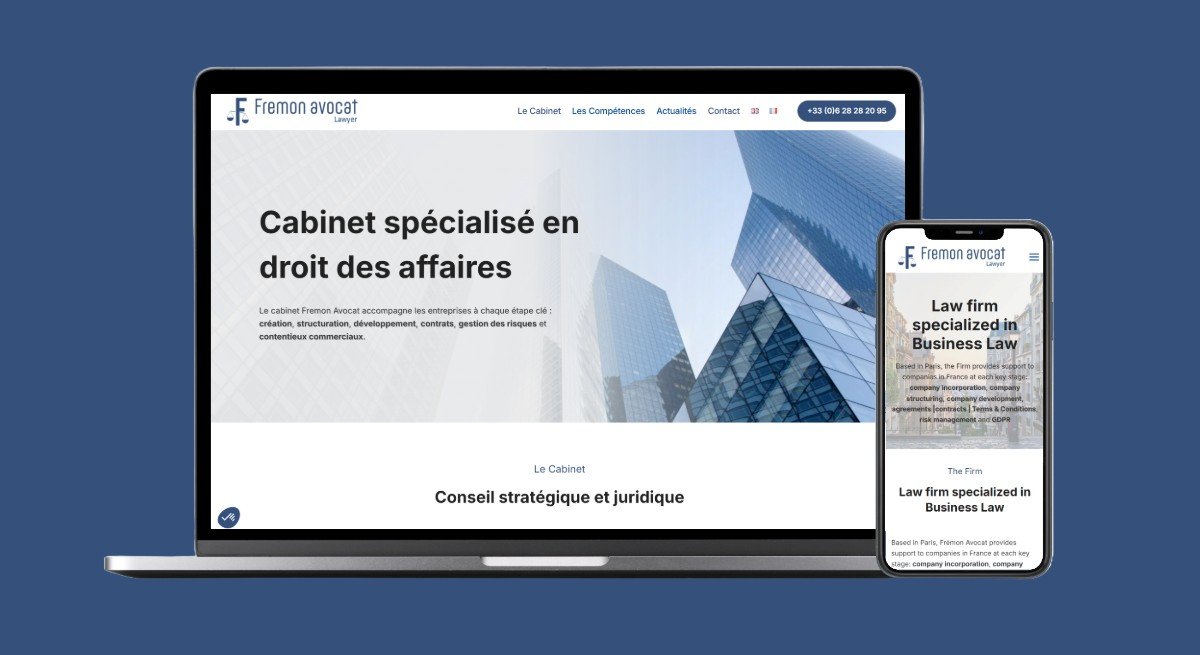 Page d'accueil Site Internet maxime-fremon.com. Visuel Laptop et Smartphone